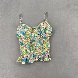 Suite 2939 Floral Smocked Cami Top Multi Color Ruffle Hem Small PW1002562